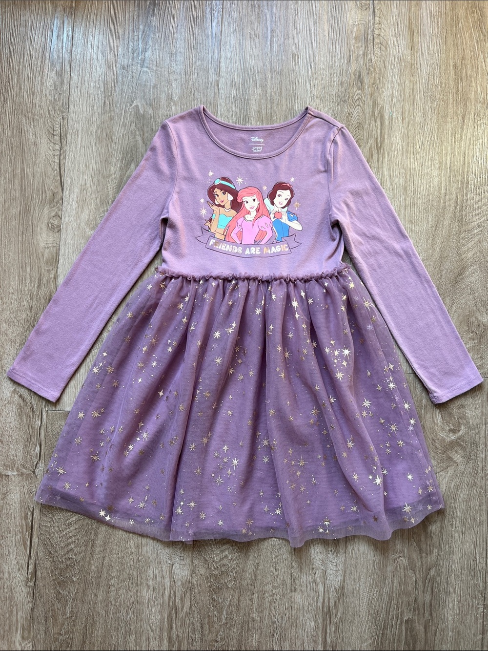 Disney Girls Purple Princess Graphic Tulle Dress with Gold Stars Size 6